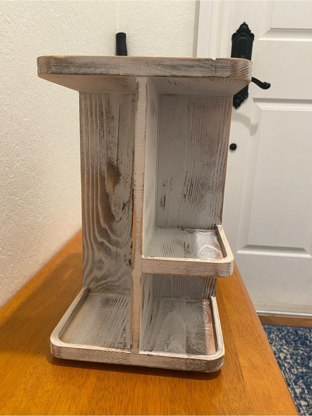 Rustic White Wooden Makeup Organizer - Multi-Compartment